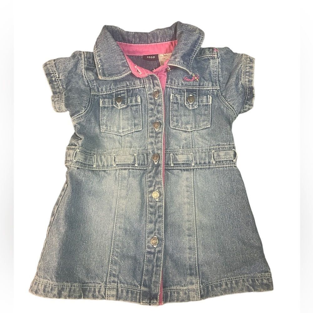 IZOD Y2K Denim Snap-up Collared Dress Kids Sz 18 Months